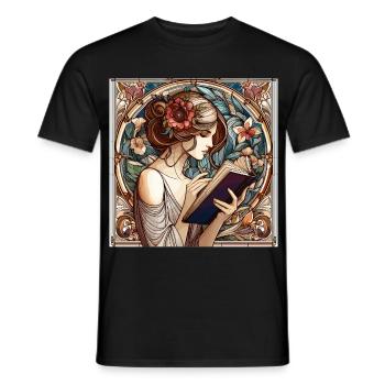 Art Nouveau Woman Book Books Reading Gift - Men's T-Shirt - black - Front - AI Model Male 178 light (178cm)