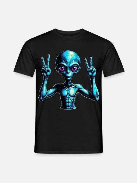 Futuristic Alien Peace Sign Illustration - Men's T-Shirt - black
