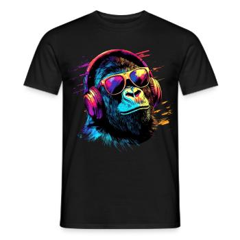 DJ Monkey Headphones Sunglasses Music Party Monkey - Men's T-Shirt - black - Front - AI Model Male 178 light (178cm)
