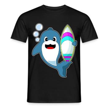Dolphin Surfing Surfboard Summer - Men's T-Shirt - black - Front - AI Model Male 178 light (178cm)