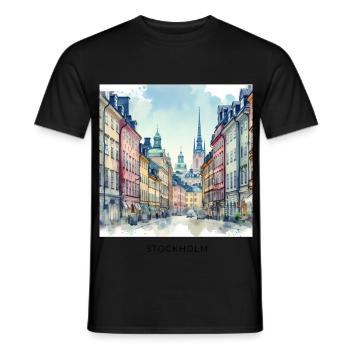Gamla, Stan, Stockholm, Scandinavie, Suède, Printemps - T-shirt homme - noir - Devant - AI Model Male 178 light (178cm)