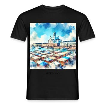 Kauppatori Markt Helsinki Skandinavien Finnland So - Männer T-Shirt - Schwarz - Vorne - AI Model Male 178 light (178cm)