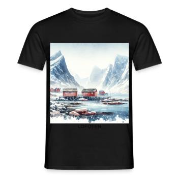 Lofoten Mountains & Rorbuer Scandinavia Norway - Men's T-Shirt - black - Front - AI Model Male 178 light (178cm)