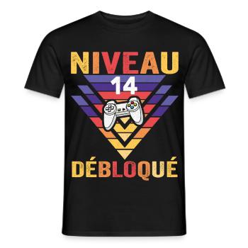 Level 14 Freigeschaltetes Geschenk 14 Jahre alter Gamer Geek Lustig - Männer T-Shirt - Schwarz - Vorne - AI Model Male 178 light (178cm)