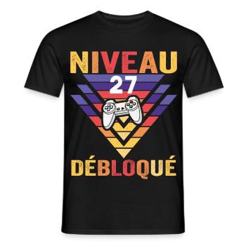 Level 27 Freigeschaltetes Geschenk 27 Jahre Gamer Geek Lustig - Männer T-Shirt - Schwarz - Vorne - AI Model Male 178 light (178cm)