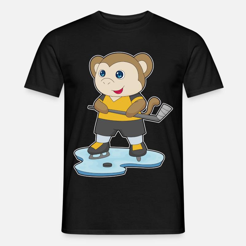 Affe Eishockey Eishockeyschläger - Männer T-Shirt - Schwarz