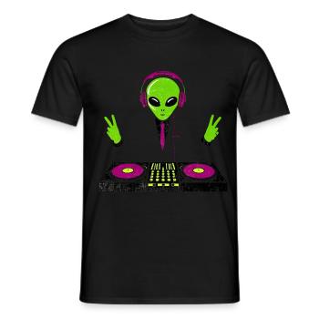 Funky Alien DJ – Peace and Beats Design - Men's T-Shirt - black - Front - AI Model Male 178 light (178cm)