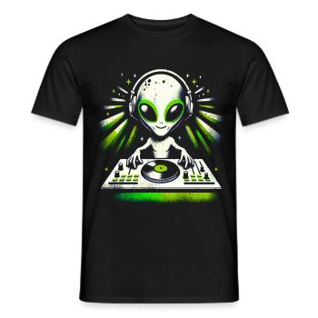 Alien DJ Vibes – Conception de rythmes verts cosmiques - T-shirt homme - noir - Devant - AI Model Male 178 light (178cm)