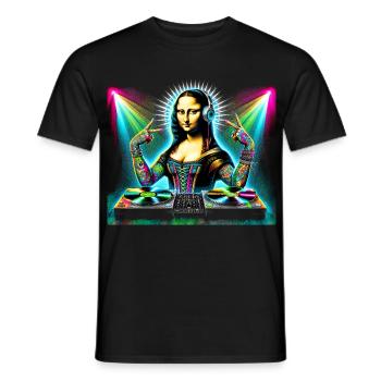 DJ Mona Lisa – Funky Renaissance Party Design - Männer T-Shirt - Schwarz - Vorne - AI Model Male 178 light (178cm)
