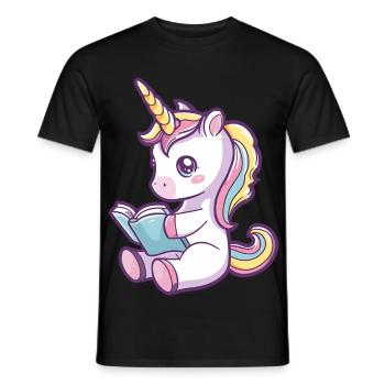 Cute Unicorn Cartoon Reading a Book - Men's T-Shirt - black - Front - AI Model Male 178 light (178cm)