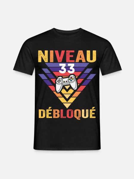 Niveau 33 Débloqué Cadeau 33 Ans Gamer Geek Drôle - Mænd T-shirt - sort