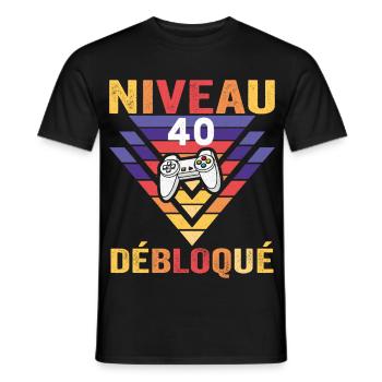 Level 40 Unlocked Gift 40 Years Gamer Geek Funny - Men's T-Shirt - black - Front - AI Model Male 178 light (178cm)