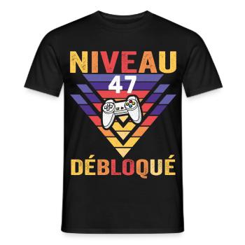 Level 47 Freigeschaltetes Geschenk 47 Jahre Gamer Geek Lustig - Männer T-Shirt - Schwarz - Vorne - AI Model Male 178 light (178cm)