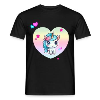 Cute unicorn with pastel heart - Men's T-Shirt - black - Front - AI Model Male 178 light (178cm)