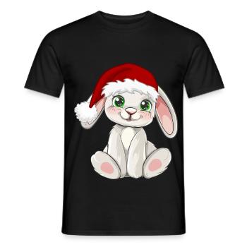 Süßer Hase mit Santa Mütze Weihnachtsmütze - Männer T-Shirt - Schwarz - Vorne - AI Model Male 178 light (178cm)