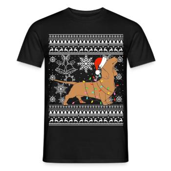 Dachshund in Christmas mode - Men's T-Shirt - black - Front - AI Model Male 178 light (178cm)