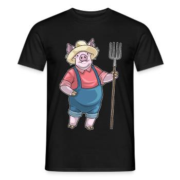 Schwein Landwirt Mistgabel Bauernhof - Männer T-Shirt - Schwarz - Vorne - AI Model Male 178 light (178cm)