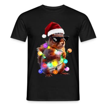 Christmas squirrel with fairy lights - Men's T-Shirt - black - Front - AI Model Male 178 light (178cm)