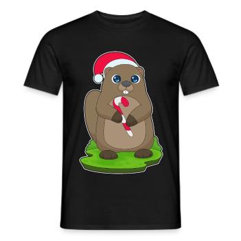 Beaver Christmas Candy Cane - Men's T-Shirt - black - Front - AI Model Male 178 light (178cm)