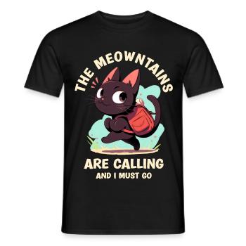 The Meowntains Are Calling Mountains Hiking Cat - Men's T-Shirt - black - Front - AI Model Male 178 light (178cm)