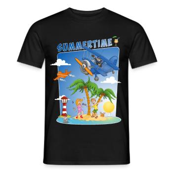 Sonne, Meer, Strand, Plane, Palmen, Insel - Männer T-Shirt - Schwarz - Vorne - AI Model Male 178 light (178cm)