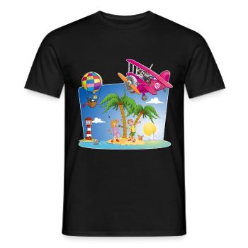 Sonne, Insel, Flugzeug, Palmen, Heißluftballon - Männer T-Shirt - Schwarz - Vorne - AI Model Male 178 light (178cm)