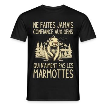 pas confiance gens qui n aiment pas les marmottes - T-shirt homme - noir - Devant - AI Model Male 178 light (178cm)