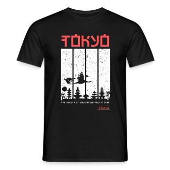 Tokyo – Japanische Landschaft mit Kranichen - Männer T-Shirt - Schwarz - Vorne - AI Model Male 178 light (178cm)