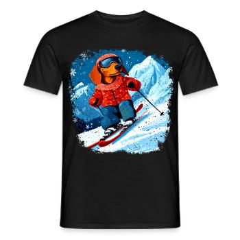 Dachshund Ski - Men's T-Shirt - black - Front - AI Model Male 178 light (178cm)
