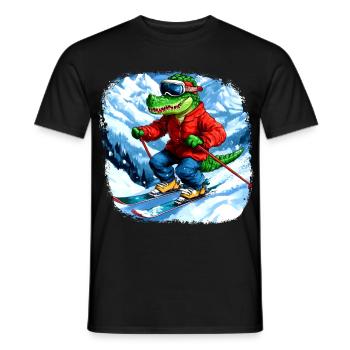 Crocodile Skier - Men's T-Shirt - black - Front - AI Model Male 178 light (178cm)