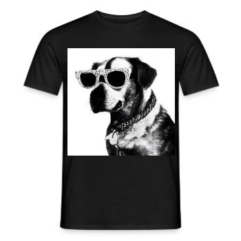Black and white dog with sunglasses - Men's T-Shirt - black - Front - AI Model Male 178 light (178cm)