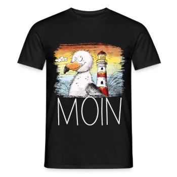 Moin Spruch Möwe Meer Leuchtturm Sonnenuntergang - Männer T-Shirt - Schwarz - Vorne - AI Model Male 178 light (178cm)