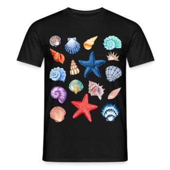 Sea Shell T-Shirt – farbenfrohes hawaiianisches Muster - Männer T-Shirt - Schwarz - Vorne - AI Model Male 178 light (178cm)