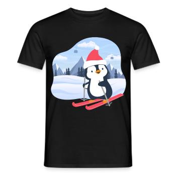 Little penguin skiing - Men's T-Shirt - black - Front - AI Model Male 178 light (178cm)