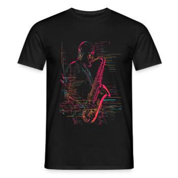 Saxophone Player Line Art - Men's T-Shirt - black - Front - AI Model Male 178 light (178cm)