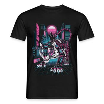 Cyberpunk Neon Tiger Futuristic Design - Men's T-Shirt - black - Front - AI Model Male 178 light (178cm)