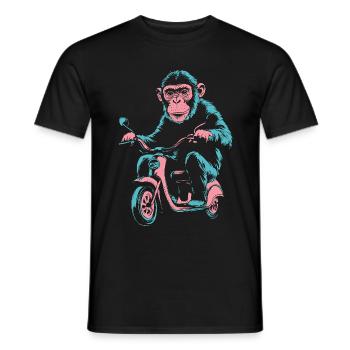 Monkey on the Scooter – Retro Street Style - Men's T-Shirt - black - Front - AI Model Male 178 light (178cm)