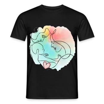 Mère, père, bébé - motif familial coloré - T-shirt homme - noir - Devant - AI Model Male 178 light (178cm)