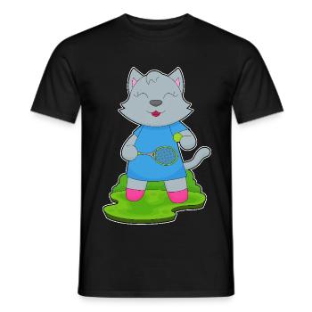 Cat Tennis Tennis Racket - Men's T-Shirt - black - Front - AI Model Male 178 light (178cm)