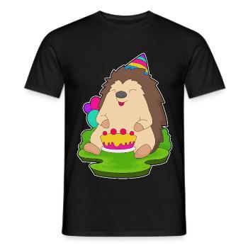 Gâteau d’anniversaire hérisson - T-shirt homme - noir - Devant - AI Model Male 178 light (178cm)