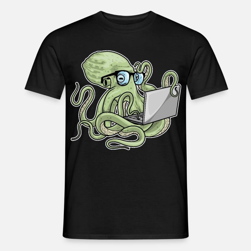 Krake Laptop - Männer T-Shirt - Schwarz