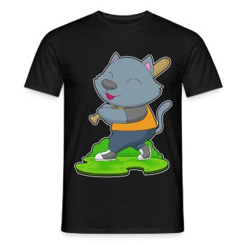 Katze Baseball Baseballschläger - Männer T-Shirt - Schwarz - Vorne - AI Model Male 178 light (178cm)