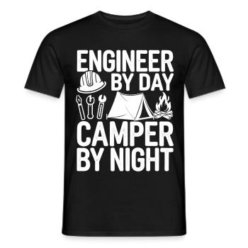Funny Engineer by Day Camper by Night Engineering - Men's T-Shirt - black - Front - AI Model Male 178 light (178cm)