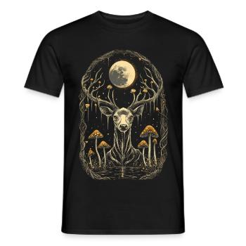 Mondbeschienene Hirsche im Pilzhain - Männer T-Shirt - Schwarz - Vorne - AI Model Male 178 light (178cm)