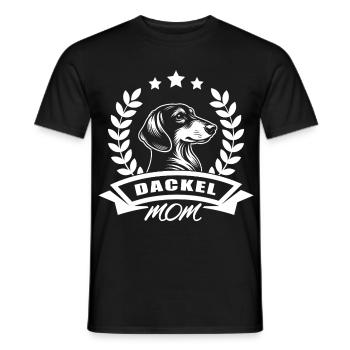 "Dachshund Mom" design with banner and wreath of wheat - Men's T-Shirt - black - Front - AI Model Male 178 light (178cm)