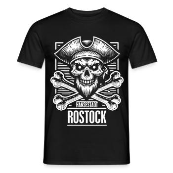 Hansestadt Rostock Pirat Totenkopf - Männer T-Shirt - Schwarz - Vorne - AI Model Male 178 light (178cm)