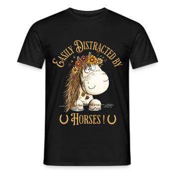 Easily Distracted By Horses Horse Saying - Men's T-Shirt - black - Front - AI Model Male 178 light (178cm)