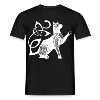 Chat blanc celte - T-shirt homme - noir - Devant - AI Model Male 178 light (178cm)