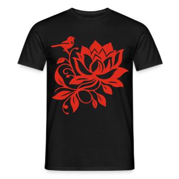 Le lotus rouge et l'oiseau - T-shirt homme - noir - Devant - AI Model Male 178 light (178cm)