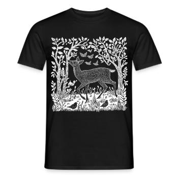 Gravure sur bois cerf Woodland Nature cerf nature sauvage cadeau - T-shirt homme - noir - Devant - AI Model Male 178 light (178cm)
